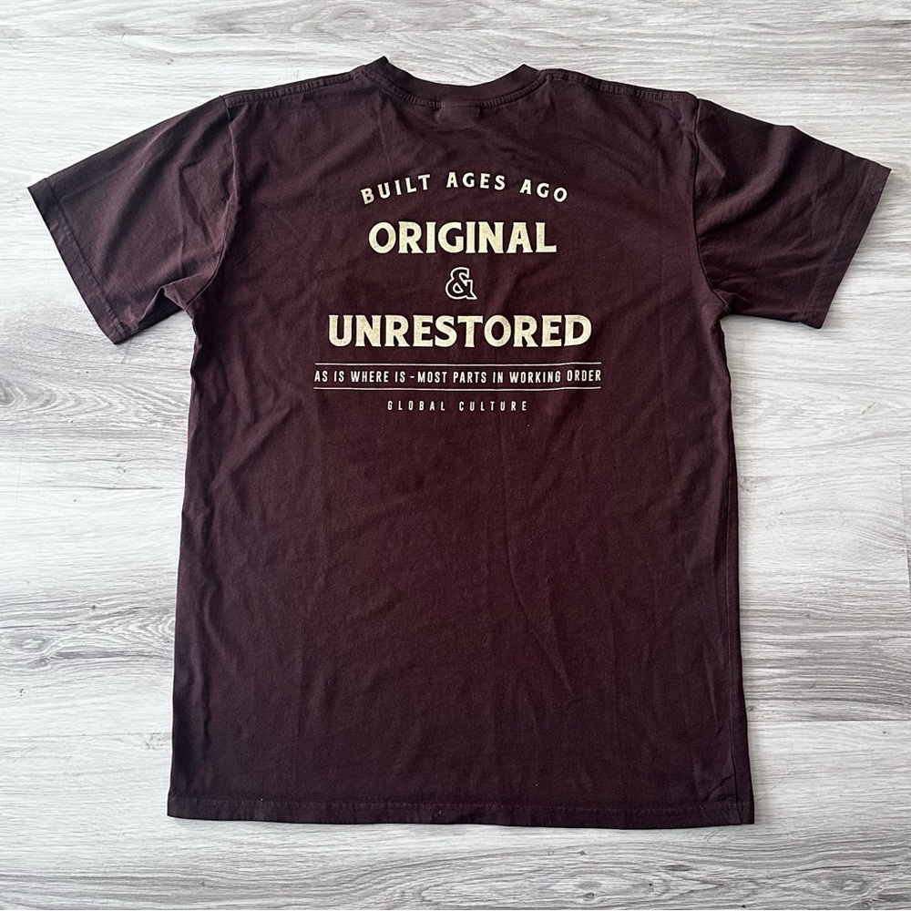 Global Culture “Original & Unrestored” Brown Graphic Tee Size L - Picture 5 of 8